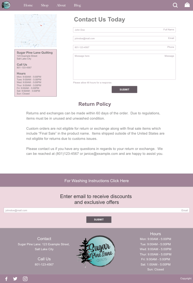 Medium fidelity wireframe of contact page